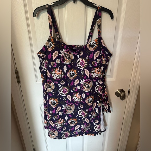 Land’s End Floral Swim Dress in Purple and Orange - Picture 1 of 6